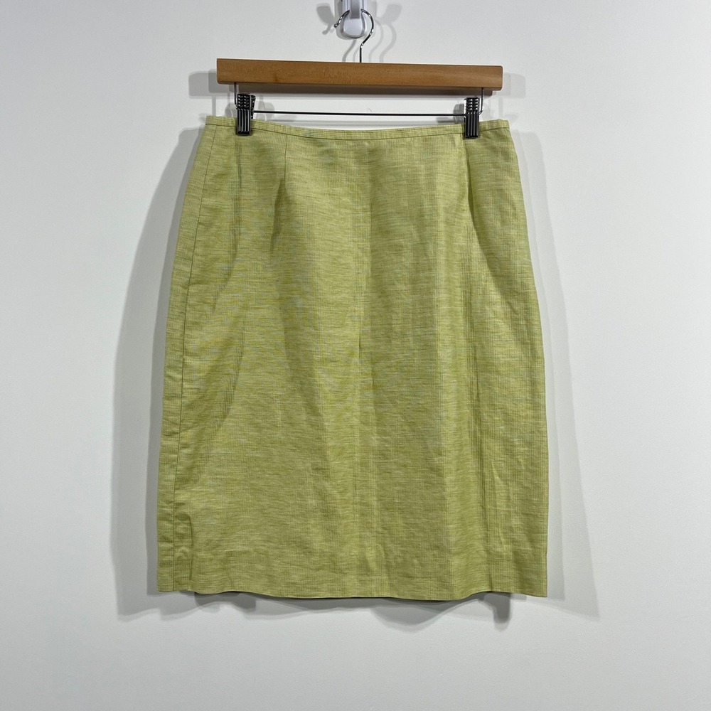 VTG Etcetera Chartreuse Textured Linen Blend Skirt Womens 10 Boho 90s Minimalist